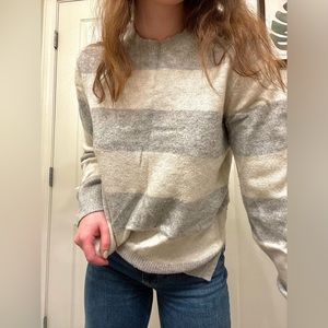 heather gray & white striped wool sweater